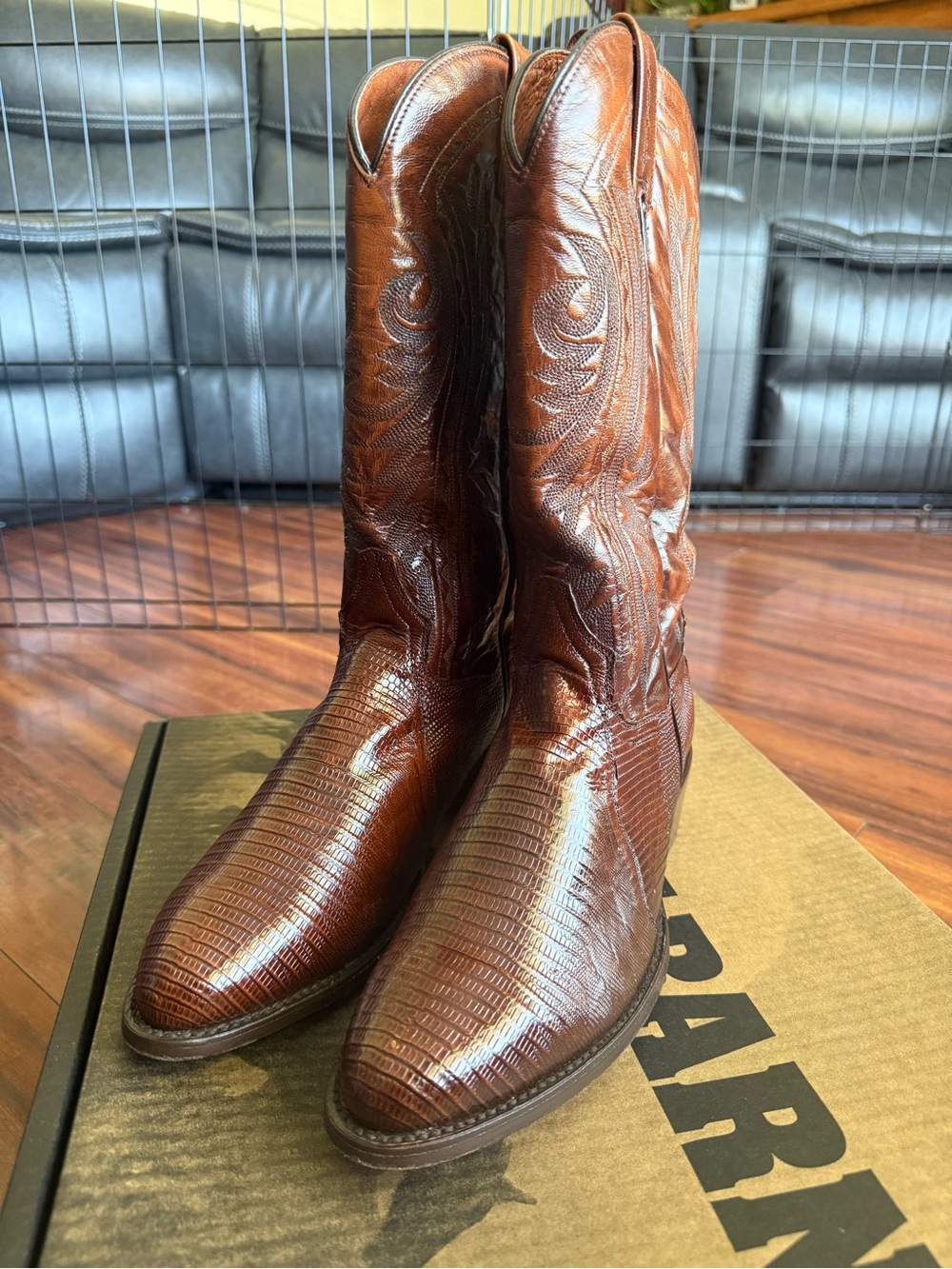 Brown Leather Western Cowboy Boots - Lizard-Embossed Finish Dan post